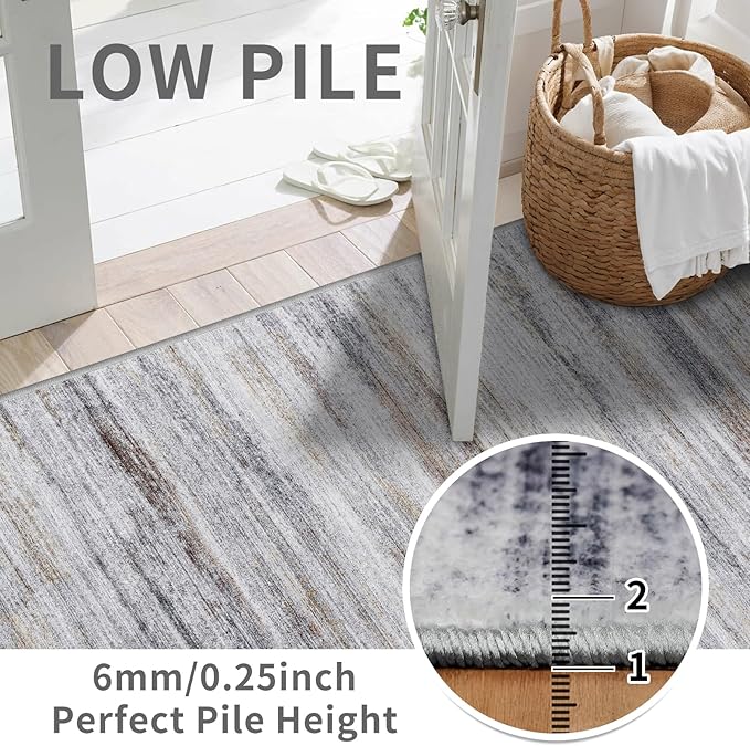 3x6 Washable Runner Rug for Family: Easy-to-Clean Runners for Hallway Entryway Kitchen Bedroom - Stain and Water Resistant Rugs with Non-Slip Backing - Soft Low-Pile Carpet Beige Grey