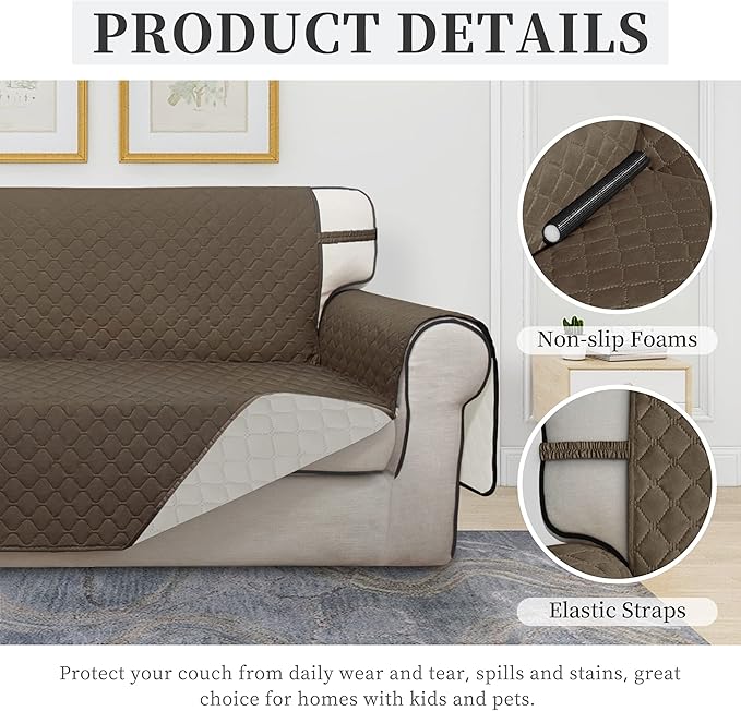 ISSUNTEX Double Protection 100% Waterproof Loveseat Sofa Covers for Living Room, Couch Covers for 2 Cushion Couch Sofa, Reversible Furniture Protector Sofa Cover for Dogs (Loveseat, Camel/Ivory)