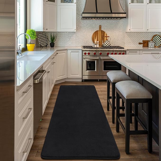 Amearea Modern Soft Hallway Runner Rug, 2x6 Feet Washable Runner Rugs for Hallway, Black Fluffy Rug Bedroom Bedside Rugs, Non Slip Memory Foam Rug Carpet for Entrance Kitchen Living Room Decor