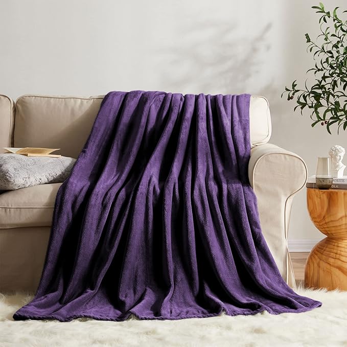 KMUSET Super Soft Throw Blanket Premium Silky Flannel Fleece Twin Size Purple Microfiber Lightweight Blanket All Season Use, 60X80 inches