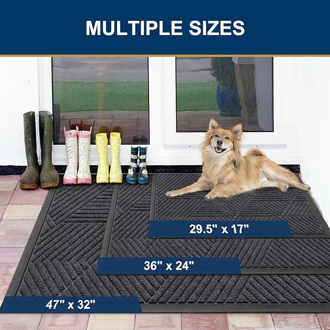 Smiry Front Door Mat Outside Entrance, Heavy Duty Sturdy Natural Rubber Doormat, Trap Dirt and Moisture, Easy Clean Low Profile Welcome Floor Mats for Indoor Outdoor Entry, 71x23 Inch, Medium Grey
