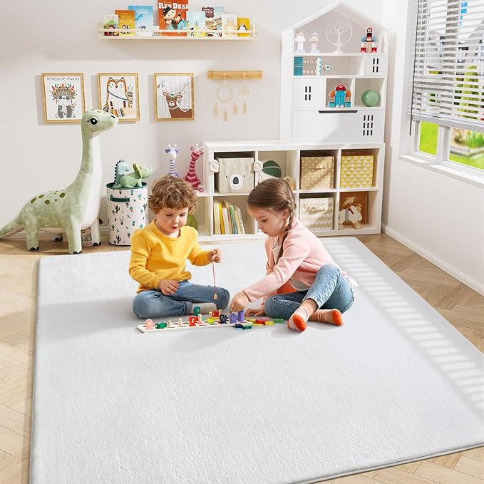 Amearea 4x4 Square Area Rugs for Bedroom Living Room, Modern White Thickened Memory Foam Rug, Fluffy Indoor Washable Rug Non Slip Minimalist Carpet for Entryway Kids Boys Girls Dorm Nursery Room Decor