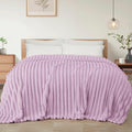 Exclusivo Mezcla King Size Flannel Fleece Blanket, Super Soft Striped Jacquard Bed Blanket, Lightweight Fuzzy Cozy for All Seasons, 90x104 Inches, Lilac Purple