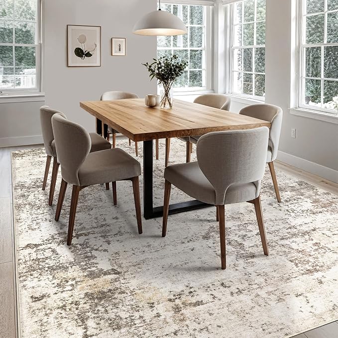 UERMEI 8x10 Area Rug Living Room Rugs - Washable Neutral Modern Abstract Soft Thin Large Rug Indoor Floor No Slip Rug Carpet for Bedroom Under Dining Table Home Office Decor - Dark Brown