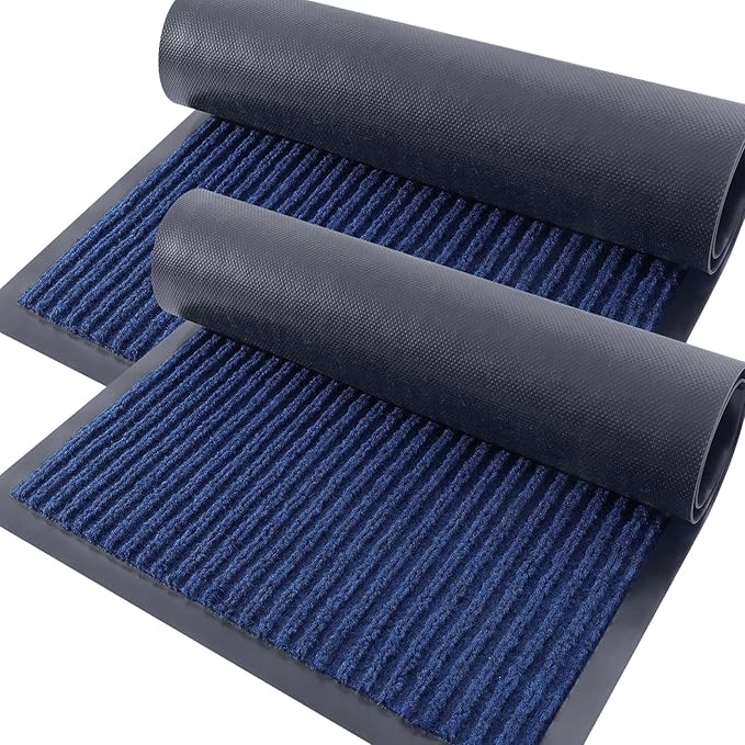 OLANLY Front Door Mat Indoor Outdoor Entrance, 2-Pack 33 x 21 Inch, Waterproof Heavy Duty Doormat, Fade Resistant, Low Profile, Easy Clean Patio Porch Welcome Floor Mats for Entry, Blue