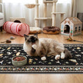 2x5 Washable Kitchen Runner Rug - Soft Low Pile Floral Animal Cat Print Rugs with Non-Slip Backing Waterproof Stain-Resistant Indoor Carpet for Hallway Entryway Bathroom Bedroom (Black)