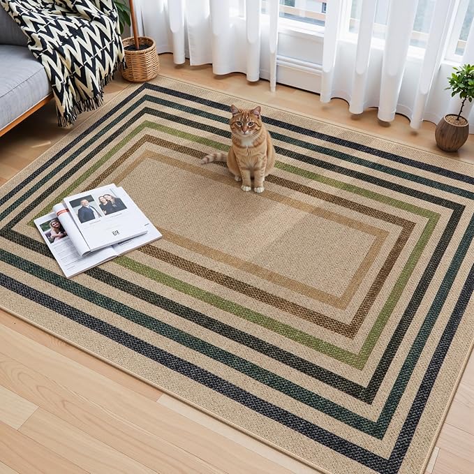 Lahome Enfys Modern Geometric Easy Jute Rug, 4x6 Washable Indoor Outdoor Carpet for Patio Living Room Farmhouse Natural Area Rug, Non Slip Contemporary Throw Mat for Entryway Office Dining Room