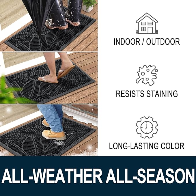 Colorxy Waterproof Doormat, Sturdy Natural Rubber Front Indoor Mat, Non Slip Low Profile Indoor Outdoor Door Mats, Stain and Fade Resistant Floor Mat, Easy Clean Patio Entrance Mat, 48''x32'', Black