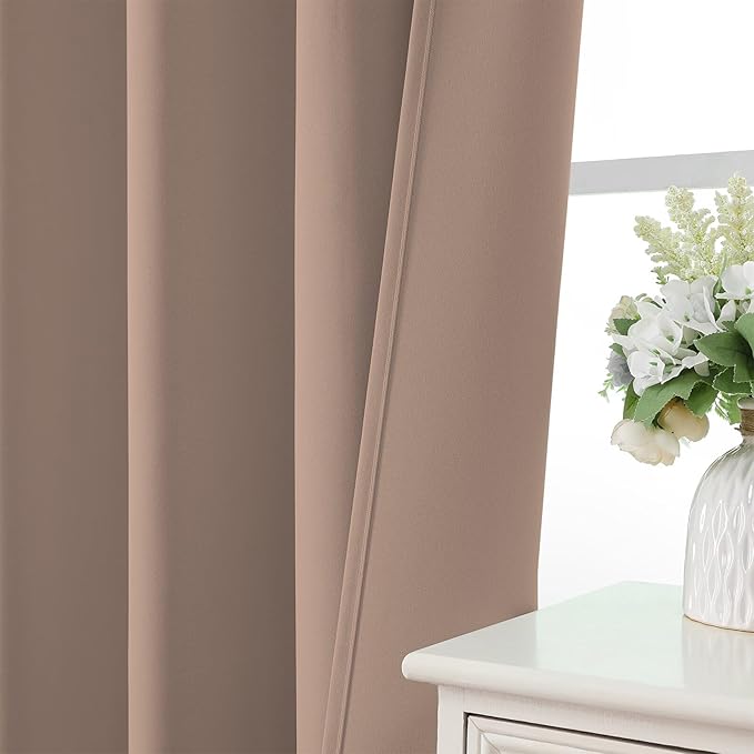 CUCRAF Khaki Blackout Curtains 96 inch Length 2 Panels Set, Rod Pocket Room Darkening Drapes for Bedroom Living Room, Insulated Thermal Light Blocking Window Curtain (W52 x L96 Inch)