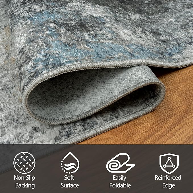Runner Rug for Hallways Kitchen 2'6"x8' Washable Non Slip: Carpet Non Skid 8ft Entryway Rubber Backed 8 Feet Neutral Abstract Modern Rug Low Pile Pet Friendly Indoor Black Gold