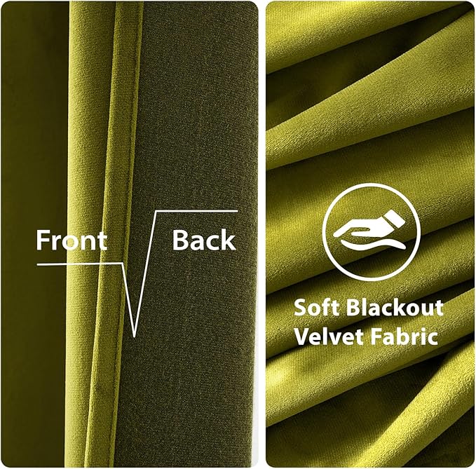 MIULEE Velvet Curtains Olive Elegant Grommet Thermal Insulated Soundproof Green Room Darkening Curtains/Drapes for Classical Living Room Bedroom Decor 52 x 90 Inch Set of 2
