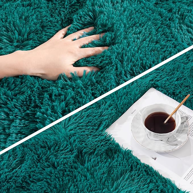 Amearea Blue and Green Shag Area Rug 4' x 5' - Luxury Soft Plush Fuzzy Carpet for Living Room, Indoor Fluffy Teal Green Large Rugs for Bedroom Nursery Non Slip Shaggy Carpets Home Decor
