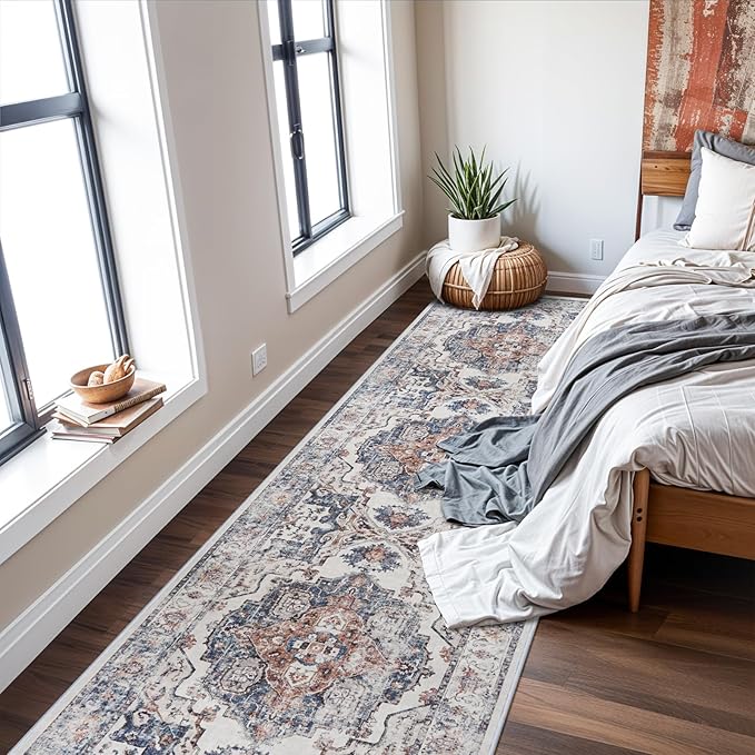 Washable 3x12 Hallway Runner Rugs: Indoor Long Ultra Soft Rug for Entryway Kitchen Water Resistant Light Weight Carpet for Bathroom Living Room Non Slip Floor Mat for Bedroom Dining Room(Brick,3x12)