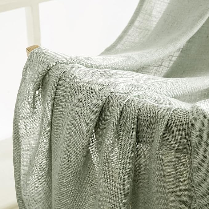 MIULEE Sage Linen Curtains 96 Inch Length 2 Panels for Bedroom Living Room,Green Soft Thick Linen Textured Window Drapes Semi Sheer Light Filtering Back Tab Rod Pocket Burlap Look Decor
