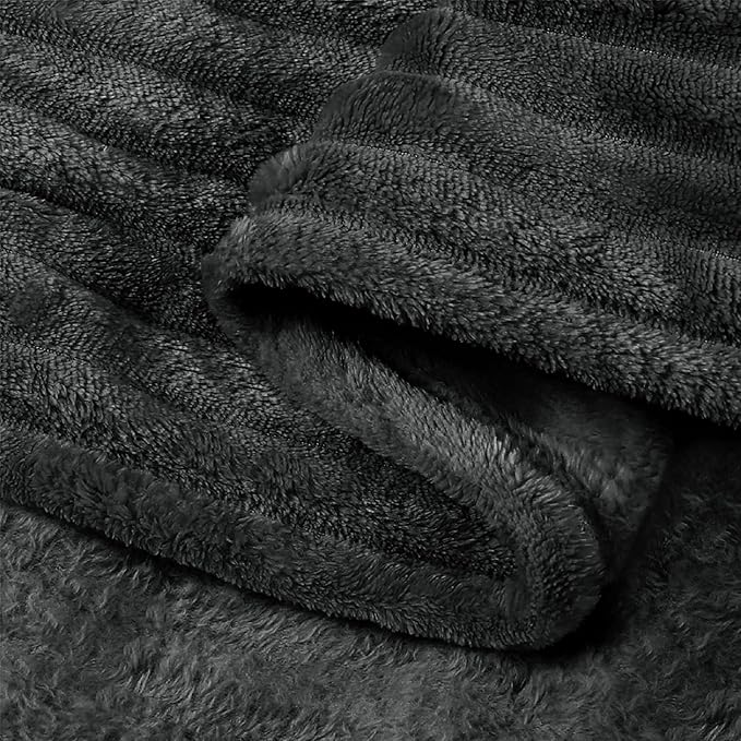 BEDELITE Fleece Blanket Twin Size – 3D Ribbed Jacquard Soft and Warm Decorative Fuzzy Blankets – Cozy, Fluffy, Plush Lightweight Throw Blankets for Couch, Bed, Sofa(Charcoal Grey, 60x80 inches)