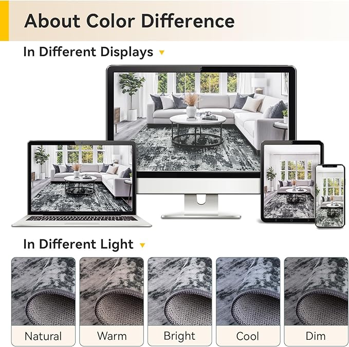 Washable Area Rugs 2'6'' x14 Non-Slip Modern Abstract Soft for Living Room Entryway Bedroom Nursery, Print Pattern, Black Navy Blue Gray