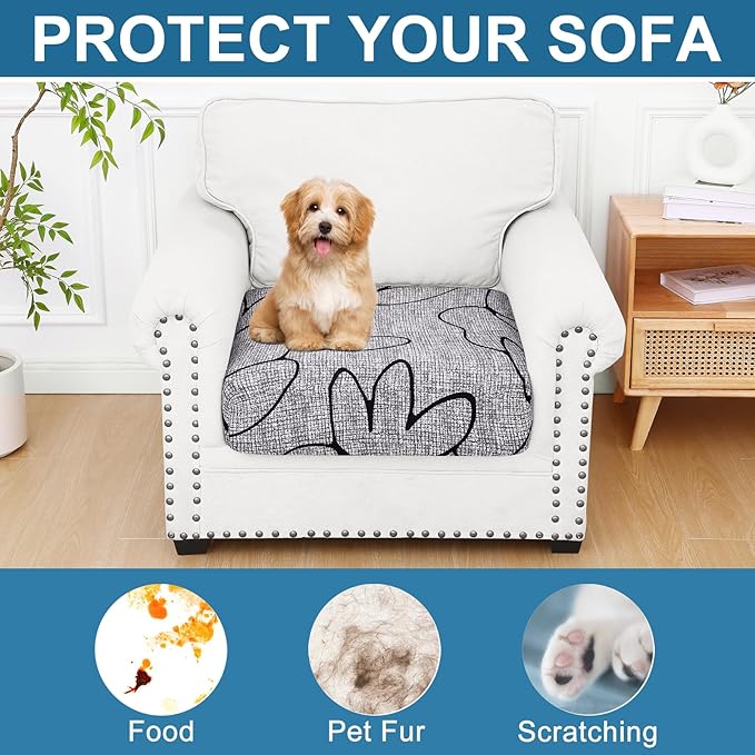 Smiry Printed Couch Cushion Covers, Stretch Soft Couch Covers for Sofa, Washable Non-Slip Sofa Slipcover Furniture Protector for Indoor and Outdoor (1 Pack, Grey and Black)