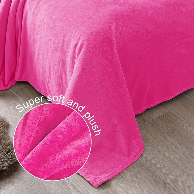 Exclusivo Mezcla Fleece Hot Pink Throw Blanket for Couch, Sofa, Super Soft and Warm Blankets, All Season, Cozy, Plush, Lightweight, 50x60 Inches