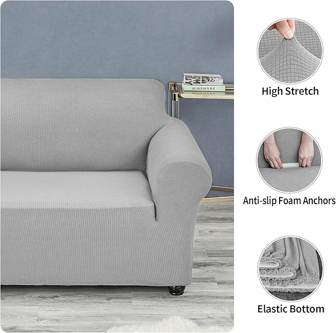 Joccun Stretch Couch Cover Slipcovers, 1-Piece Sofa Covers for 3 Cushion Couch Spandex Jacquard Washable Furniture Protector Cover for Living Room,Kids,Pets(Sofa,Silver)