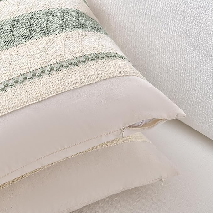 Fancy Homi Set of 1 Sage Green Boho Lumbar Decorative Throw Pillow Covers 16x24 Inch for Living Room Bedroom Couch Bed Sofa, Rustic Retro Cushion Case, Bohemian Room Home Decor, Women Teen Girls Gift