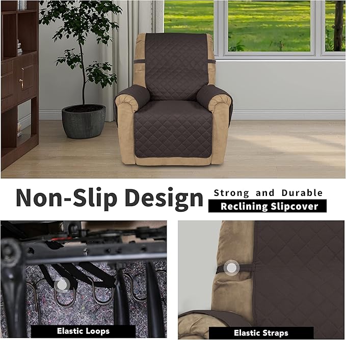 Easy-Going Recliner Chair Slipcover Reversible Sofa Cover Water Resistant Couch Cover Furniture Protector with Elastic Straps for Pets Dog (Recliner 22 inch, Chocolate/Chocolate)
