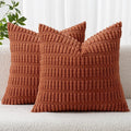 MIULEE Pack of 2 Rust Corduroy Decorative Pillow Covers 20x20 Inch Soft Boho Striped Throw Pillow Covers Modern Farmhouse Home Decor for Summer Sofa Living Room Couch Bed