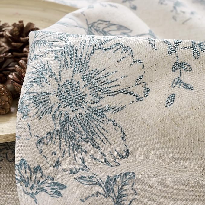 jinchan Lined Linen Blend Curtain Floral Curtains for Living Room 108 Inches Long Blue Peony Flower Printed Curtain Rod Pocket Back Tab Farmhouse Patterned Drapes Bedroom Window Curtains Set 2 Panels