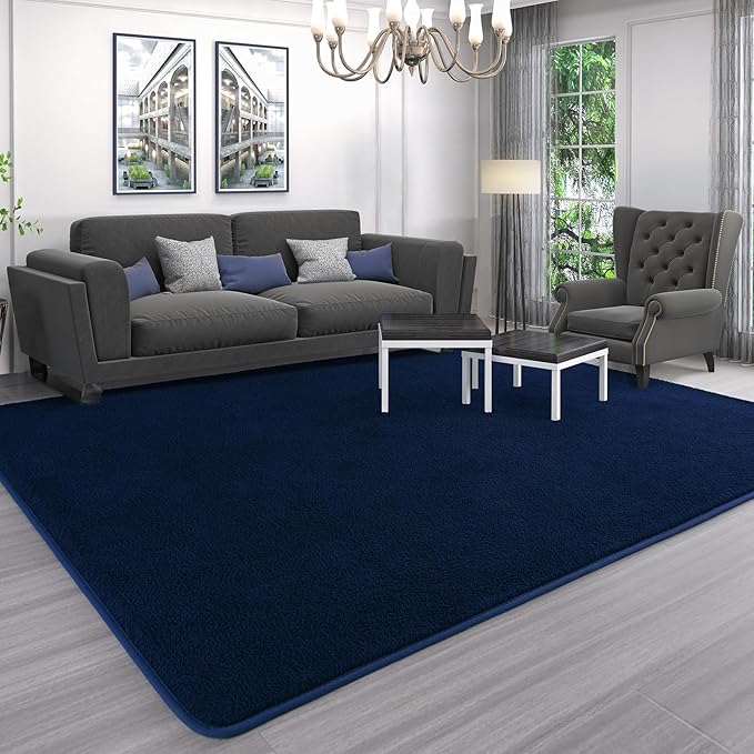 AROGAN Shag Runner Rug for Hallways, 2x6 Feet Washable Rugs with Memory Foam for Bedroom, Entryway Indoor Fluffy Throw Rug for Bedside Living Room Kids Girls Nursery Dorm Room Decor, Navy Blue