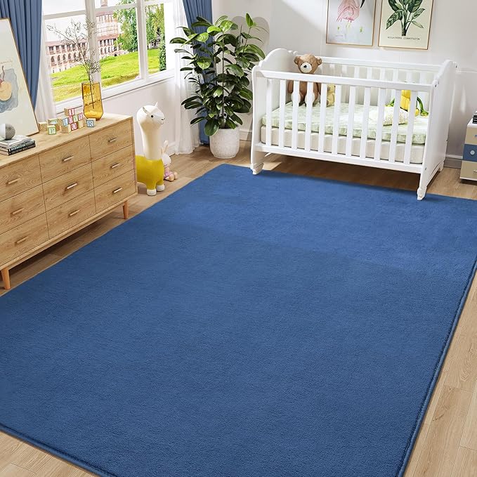 Amearea Large Modern Area Rugs for Bedroom Living Room, 5x8 Feet Blue Thickened Memory Foam Rug, Fluffy Indoor Washable Rugs Non Slip Minimalist Carpet for Boys Girls Dorm Nursery Room Decor