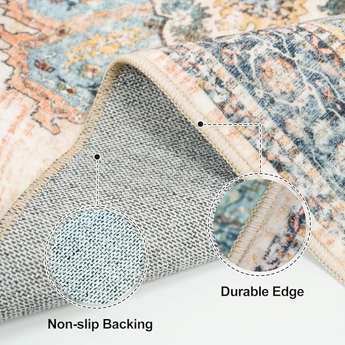 TOPRUUG 3x4 Entryway Runner Rug - Washable Non-Slip Rugs for Kitchen Soft Ultra-Thin Door Mat Indoor Entrance Stain Resistant Small Throw Carpet for Bathroom (Blue, 3X4)