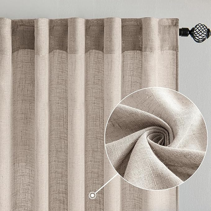 MIULEE Natural Linen Curtains 72 Inch Length 2 Panels for Bedroom Living Room, Soft Linen Textured Window Drapes Semi Sheer Light Filtering Back Tab Rod Pocket Farmhouse Modern Burlap Look Decor
