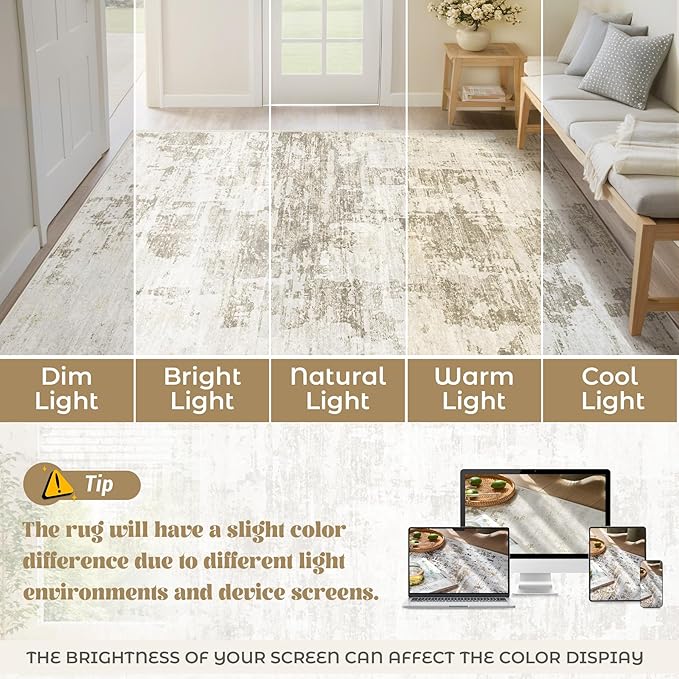 XLUEZ 8x10 Area Rugs for Living Room, Washable Modern Abstract Large Area Rug Neutral Soft Non Slip Kids Rug Stain Resistant Indoor Carpet for Bedroom Nursery Dining Room Playroom(BeigeBrown, 8'x10')