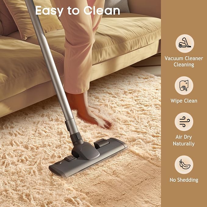 Ophanie Runner Rug for Hallway, 2x6 Upgrade Non-Slip Fluffy Soft Bedside Rugs, Bedroom Living Room Beige Shaggy Carpet for Kids Girls Boys Dorm Nursery Home Decor Aesthetic