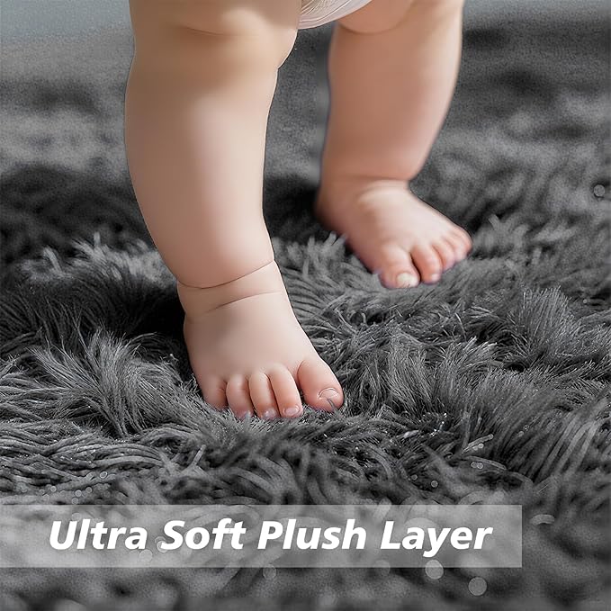 9x12 Fluffy Area Rugs for Living Room,Large Fuzzy Shag Area Rug for Bedroom,Deep Grey Soft Non-Shedding Indoor Plush Carpet for Kids Bedroom Nursery Home Decor