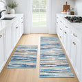Lansny Modern Abstract Kitchen Rug Set of 2, 2x3 and 2x6 Blue Washable Rug Runner Non Slip Kitchen Mat, Soft Faux Wool Throw Carpet for Entryway, Hallway, Bedroom, Bedside, Laundry Room, Office