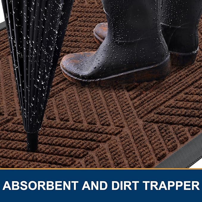 Smiry Front Door Mat Outside Entrance, Heavy Duty Sturdy Natural Rubber Doormat, Trap Dirt and Moisture, Easy Clean Low Profile Welcome Floor Mats for Indoor Outdoor Entry, 35X23 Inch, Deep Coffee
