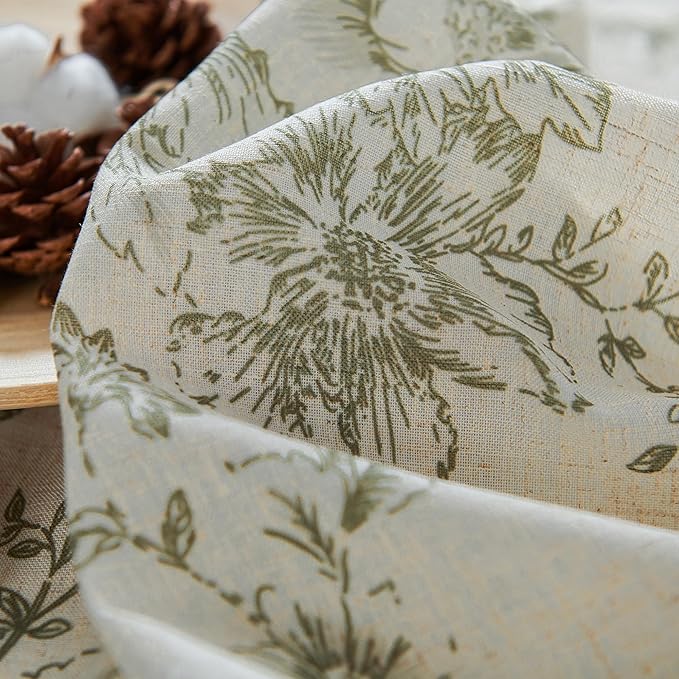 jinchan Pinch Pleated Curtains Floral Linen Blend Curtains for Living Room 96 Inches Length Green Peony Flower Printed Curtain Rod Pocket Back Tab Farmhouse Drapes with Hooks Set 2 Panels