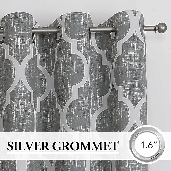 Beauoop 100% Blackout Curtains 90 Inches Long 2 Panels for Bedroom Living Room Grey Moroccan Geo Room Darkening Thermal Insulated Soundproof Grommet Top Window Treatments Drapes, 50x90 Set of 2