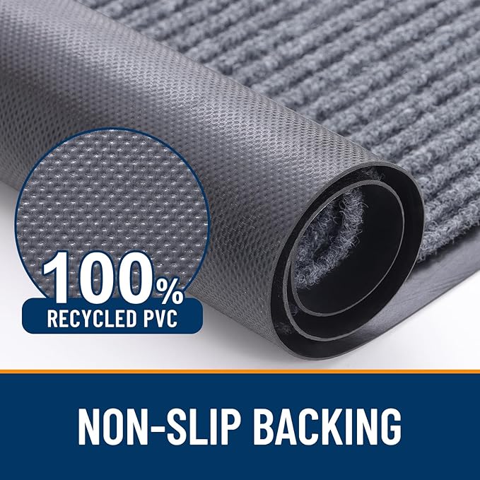 OLANLY Front Door Mat Indoor Outdoor Entrance, 2-Pack 59 x 34 Inch, Waterproof Heavy Duty Doormat, Fade Resistant, Low Profile, Easy Clean Patio Porch Welcome Floor Mats for Entry, Light Gray
