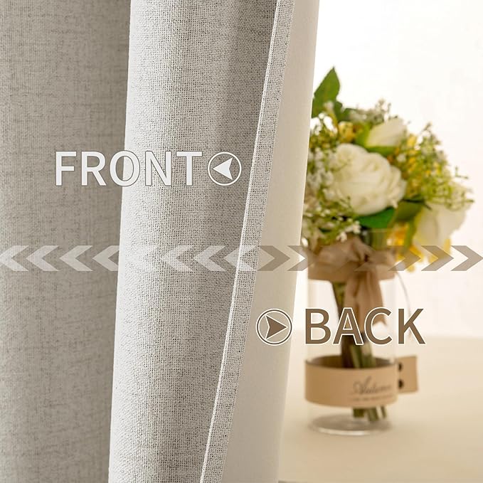 MIULEE Linen Curtains for Bedroom 100% Blackout Thermal Insulated Cobblestone Grommet Room Darkening Curtains & Drapes for Living Room Nursery 52 x 45 Inch (2 Panels)