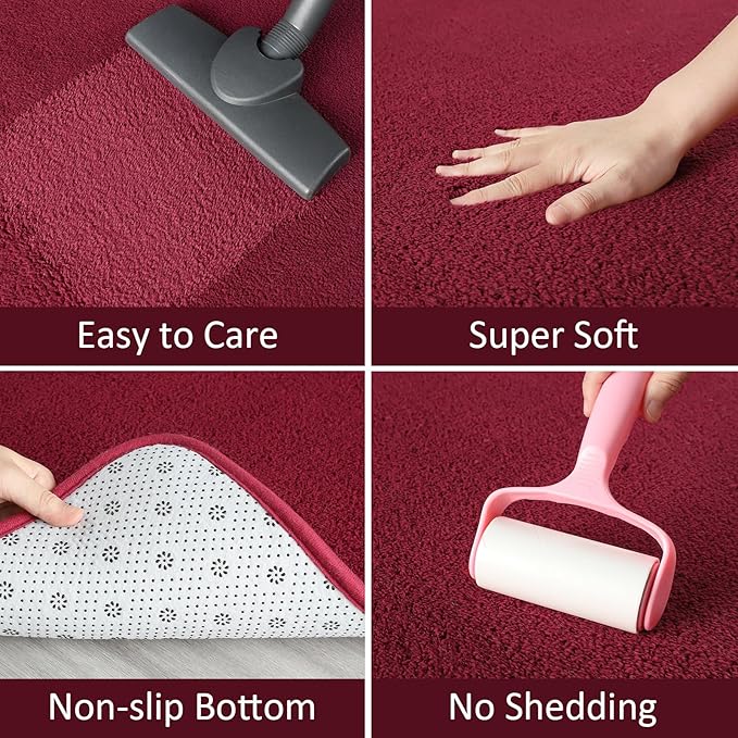 AROGAN Shag Runner Rug for Hallways, 2x6 Feet Washable Rugs with Memory Foam for Bedroom, Entryway Indoor Fluffy Throw Rug for Bedside Living Room Kids Girls Nursery Dorm Room Decor, Wine Red