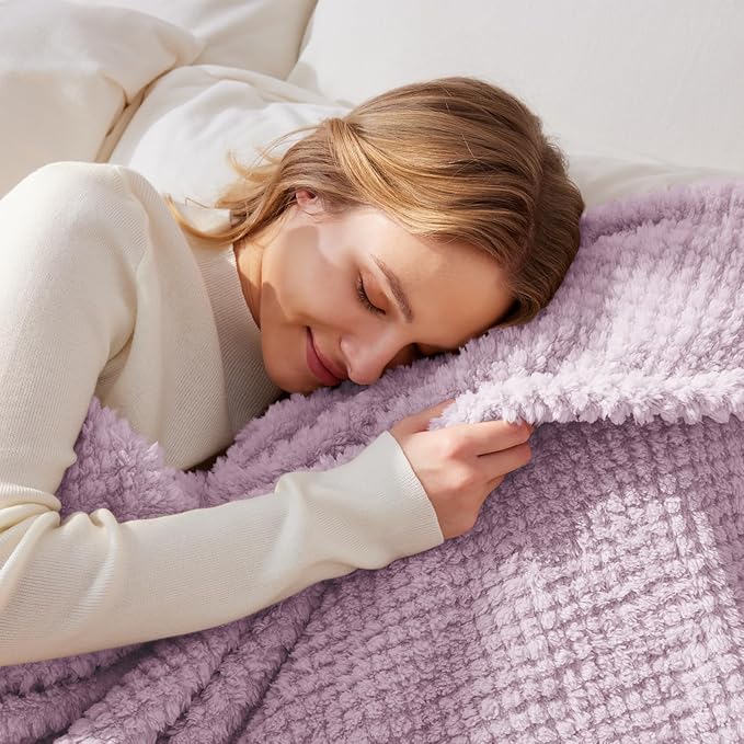 Whale Flotilla Extra Large Fuzzy Fleece Throw Blanket for Couch, 50x70 Inch Fluffy Warm Soft Jacquard Blankets for All Season, Lightweight and Cozy, Lilac
