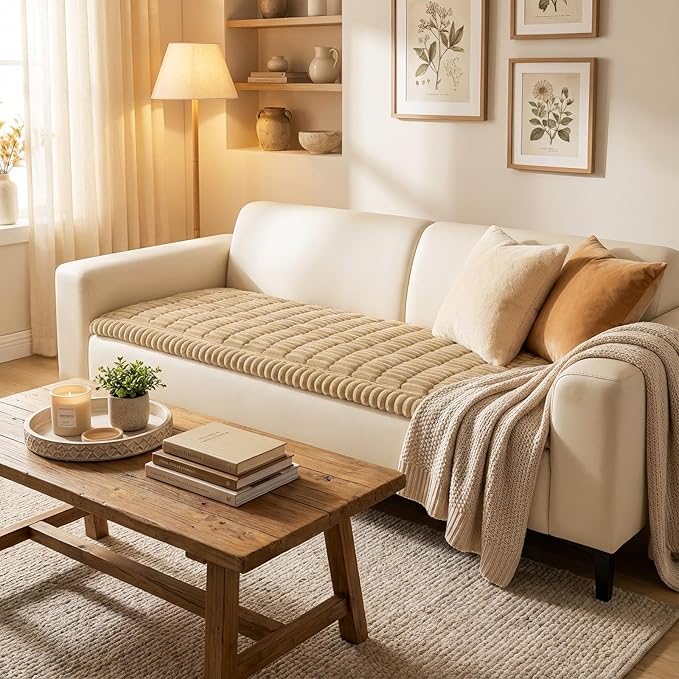 Smiry Couch Cover for Dogs Washable, Non Slip Fuzzy Pet Couch Covers for 3 Cushion Sofa Pet Friendly, Thick Soft Sofa Slipcovers Cushion Protector (Camel, 27.6" x 27.6")