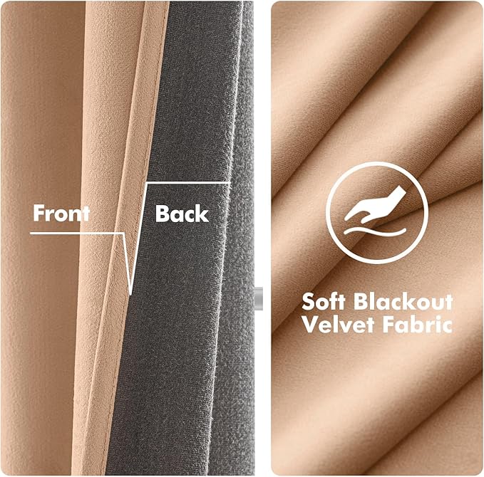 MIULEE Velvet Curtains Blush Beige Elegant Grommet Thermal Insulated Soundproof Room Darkening Curtains/Drapes for Classical Living Room Bedroom Decor 52 x 90 Inch Set of 2