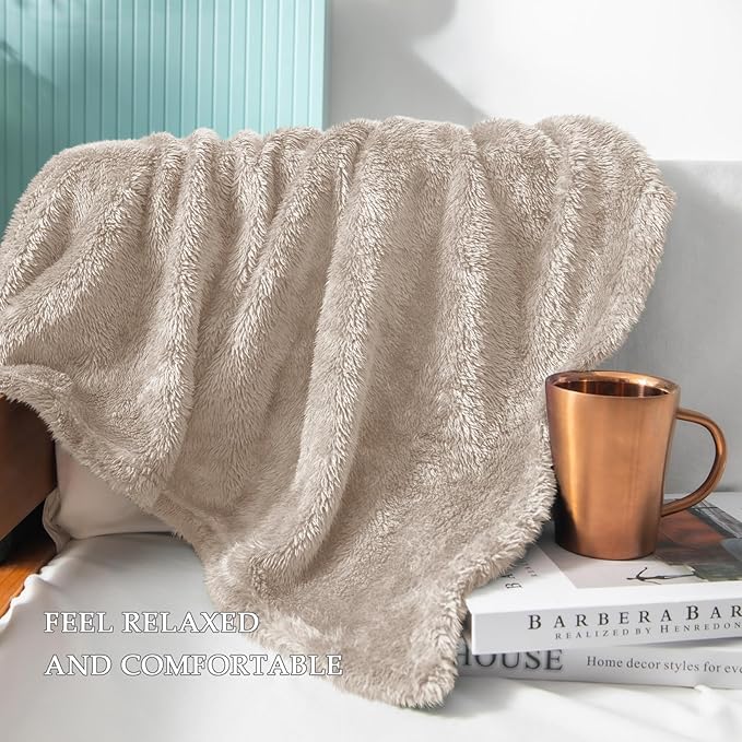 Exclusivo Mezcla Plush Fuzzy Fleece Bed Blanket Twin Size, Super Soft, Fluffy and Warm Blankets for Couch, Bed, All Season (Camel, 90x66 inches)