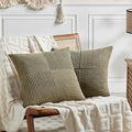 Fancy Homi 2 Packs Olive Green Decorative Throw Pillow Covers 16x16 Inch for Living Room Couch Bed, Rustic Farmhouse Boho Home Decor, Soft Corss Patchwork Corduroy Textured Cushion Case 40x40 cm