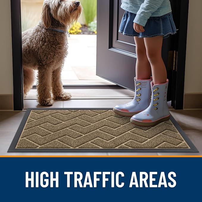 OLANLY Front Door Mat Indoor Outdoor Entrance, Waterproof All-Season, All-Weather Doormat, Sturdy Natural Rubber, Low Profile, Easy Clean Patio Porch Entryway Mat, Herringbone Brick (Brown, 59x23)
