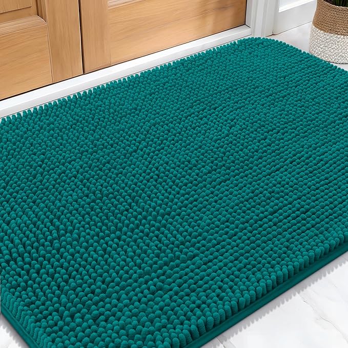 OLANLY Dog Door Mat for Muddy Paws 30x20, Absorbs Moisture and Dirt, Absorbent Non-Slip Washable Doormat, Quick Dry Chenille Mud Mat for Dogs, Entry Indoor Entryway Carpet for Inside Floor, Lake Blue