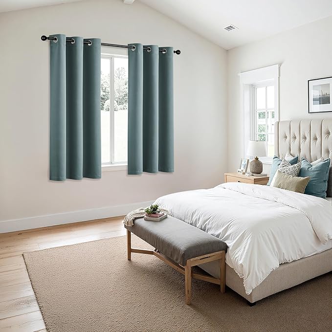 MIULEE Dusty Blue Blackout Curtains for Bedroom Living Room 63 Inches Long 2 Panels, Thermal Insulated Room Darkening Drapes Solid Grommet Noise Reduction Light Blocking Window Treatments 40x63 Inch