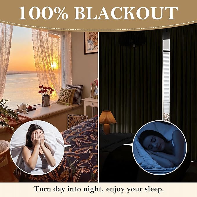 RYB HOME 100% Blackout Beige Linen Blackout Curtains, Thermal Insulated Privacy Protect Linen Blend Back Tab Window Curtains for Dining Room Sliding Glass Door, 52" W x 96" L, 2 Panels Set